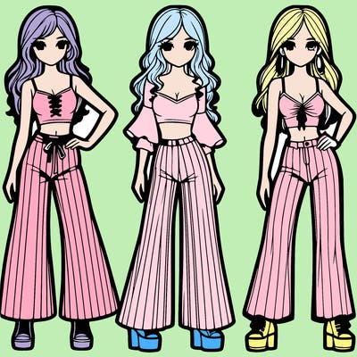 girls with flare pants and crop tops realistic