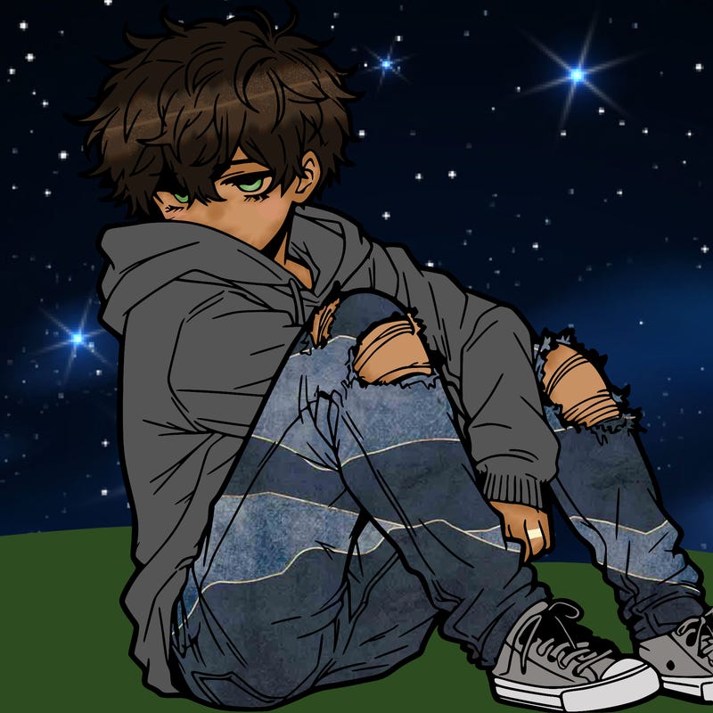 a male hoddie ripped jeans messy hair anime