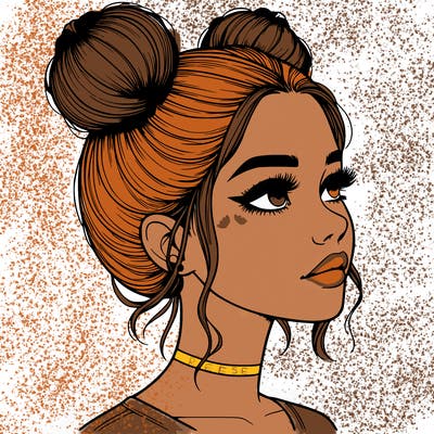 realistic girl with buns on the top of her head