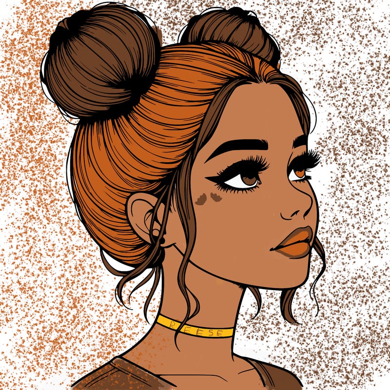realistic girl with buns on the top of her head