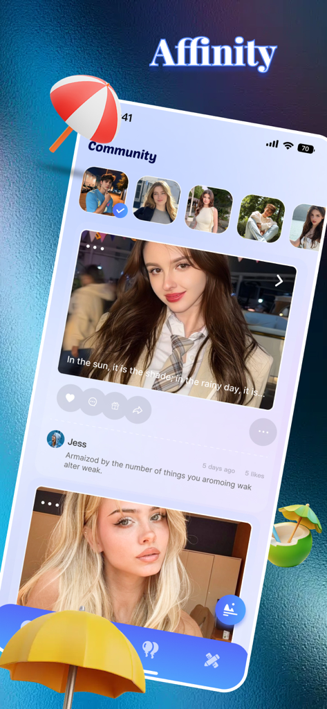 Palmo app community screen featuring an interactive feed and user profile images