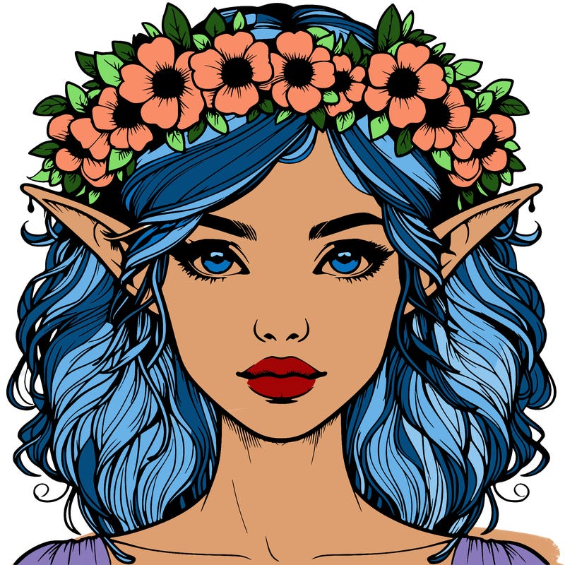 realistic female elf with flower crown