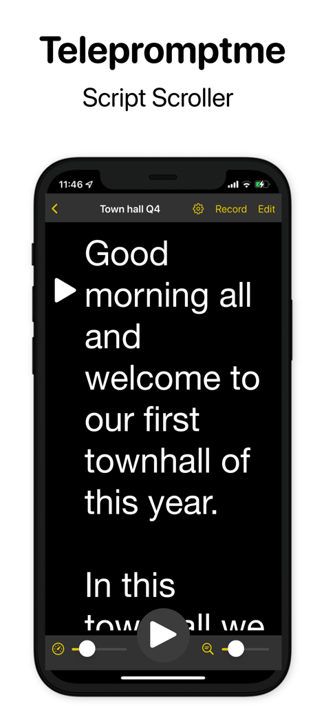 Telepromptme Script Scroller - Telepromptme Script Scroller interface showing a speech script on an iPhone