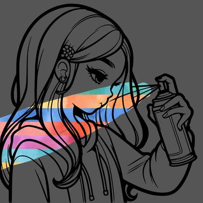 a realistic girl spray painting