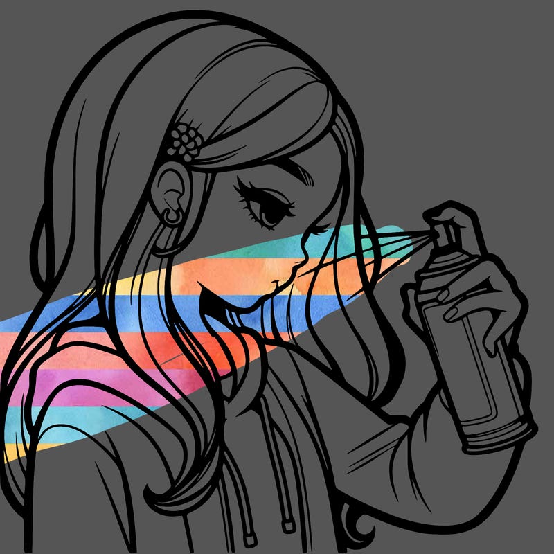 a realistic girl spray painting