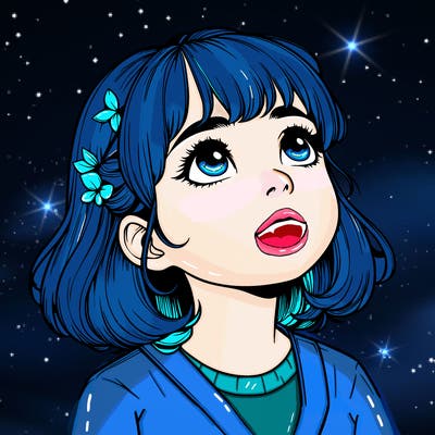 realistic girl looking up