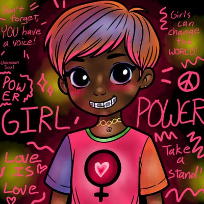 girl with pixie cut and feminist shirt