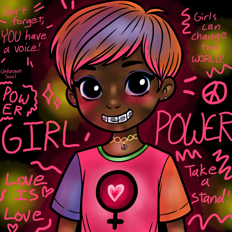 girl with pixie cut and feminist shirt