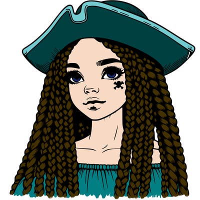 realistic girl with box braids and i realistic pirate hat