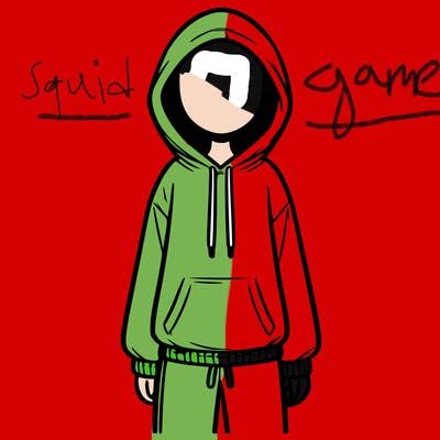 faceless girl in a tracksuit with a hood on and no hair