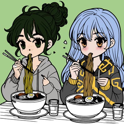 girls eating ramen