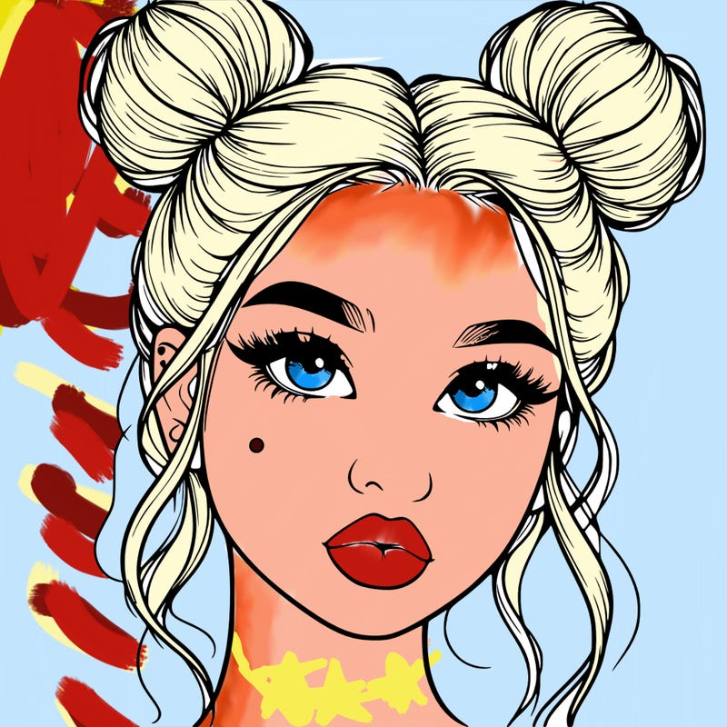 realistic girl with two buns on her hair and lips