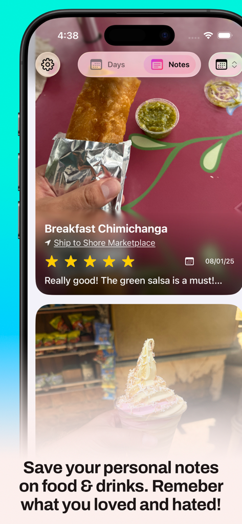 MagicMapper for Disneyland - Función de la aplicación MagicMapper para registrar y revisar comidas y bebidas de Disneyland.