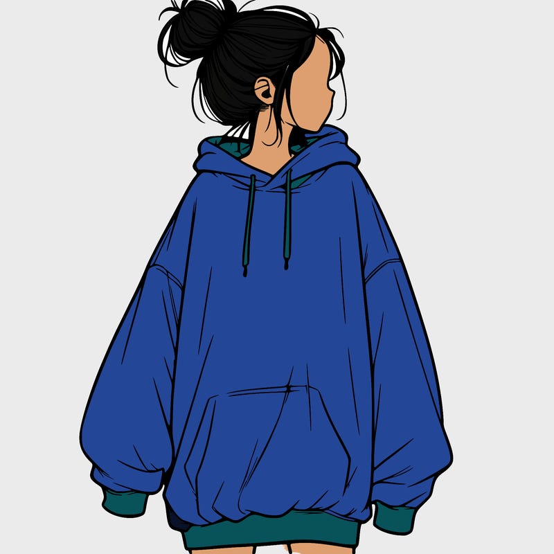 realistic girl with a oversized sweatshirt on and a bun