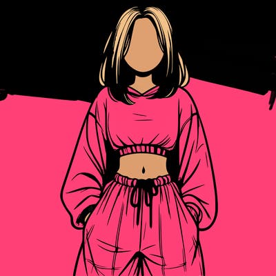 realistic girl faceless with baggy pants and a crop top