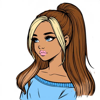 realistic girl with a high ponytail