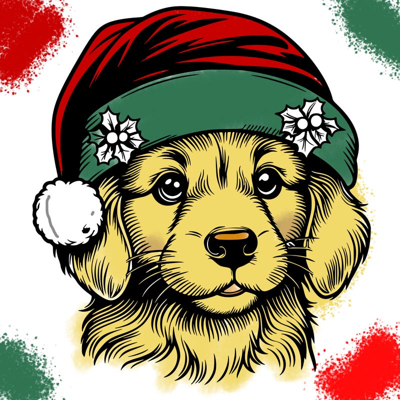 realistic dog wearing a santa hat
