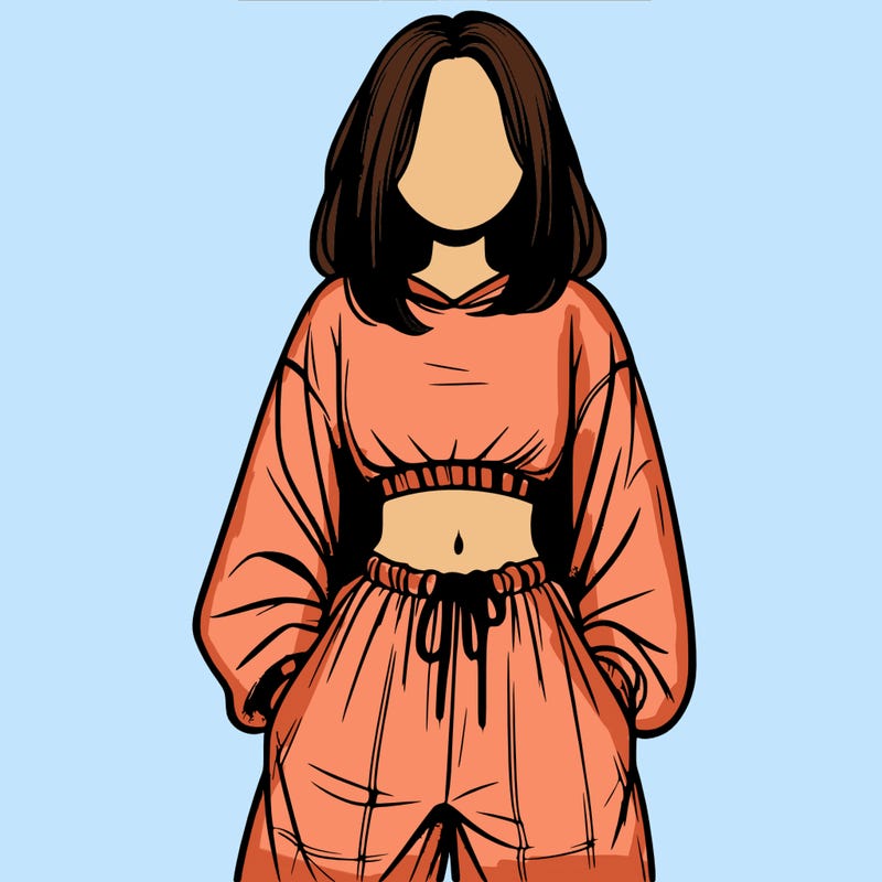 realistic girl faceless with baggy pants and a crop top