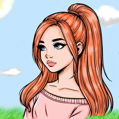 realistic girl with a high ponytail