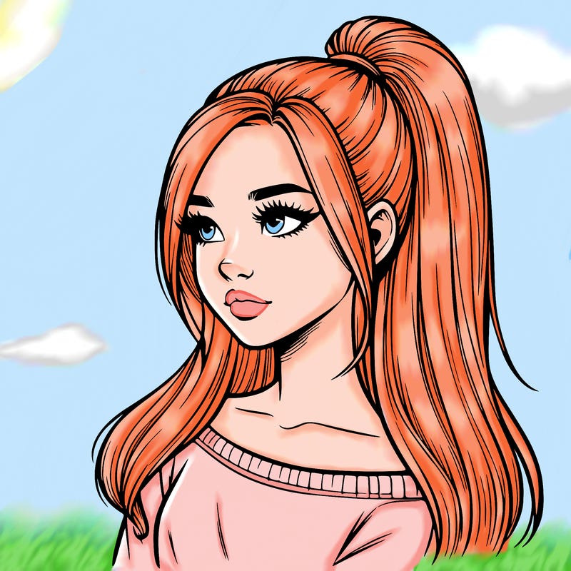 realistic girl with a high ponytail