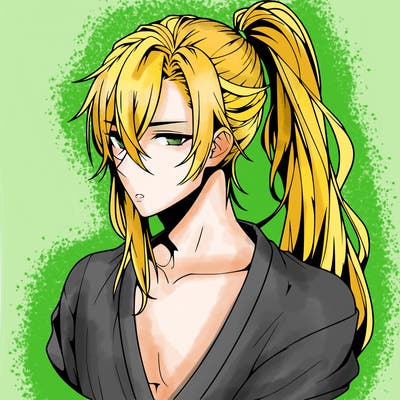 realistic hot anime boy with long ish hair put in a pony tail
