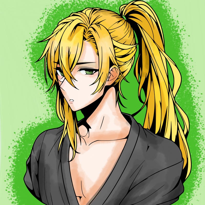 realistic hot anime boy with long ish hair put in a pony tail