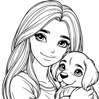 a realistic girl holding a realistic dog