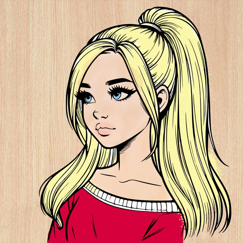 realistic girl with a high ponytail