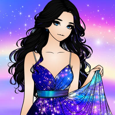 realistic girl in flowy silky prom dress