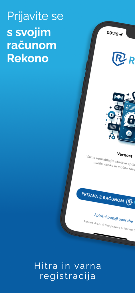 Rekono OnePass mobile app login screen for secure digital identity and authentication