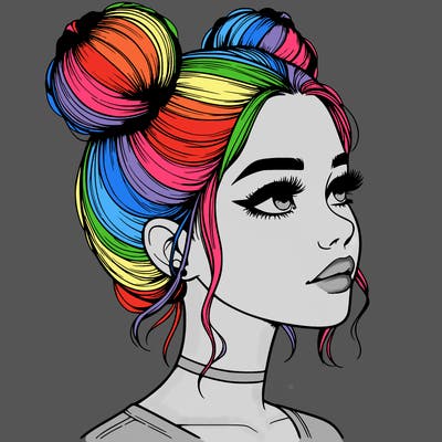 realistic girl with buns on the top of her head