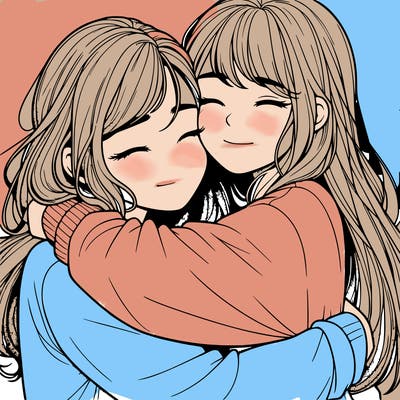 realistic two girls hugging