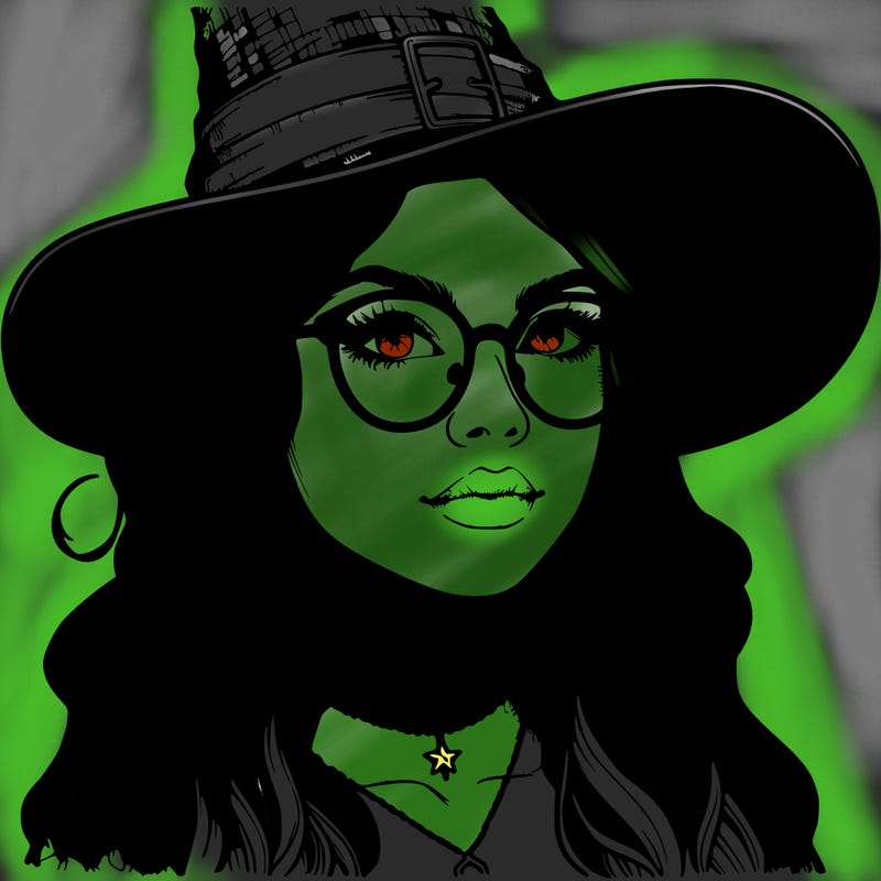 a witch with glasses realistic