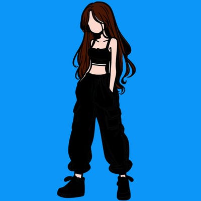 girl in baggy pants crop top and long hair