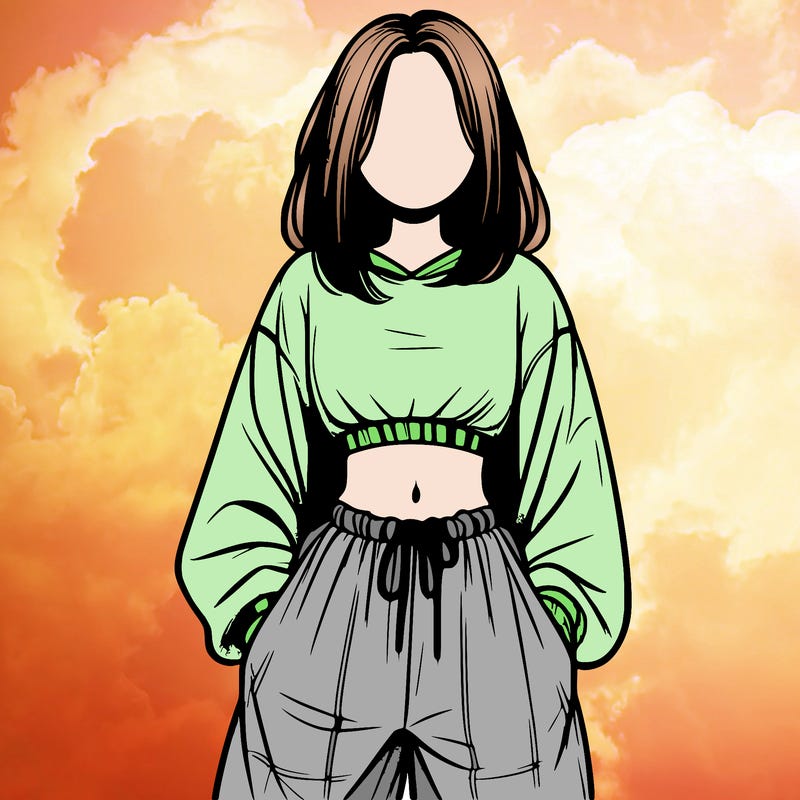 realistic girl faceless with baggy pants and a crop top