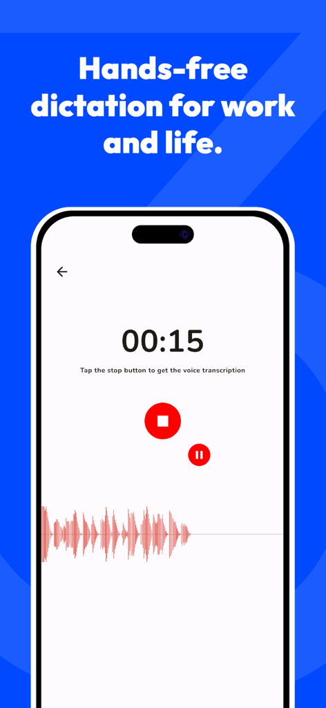 Voice Note Taker AI Simple - Mobile interface showing voice recording and hands-free dictation features