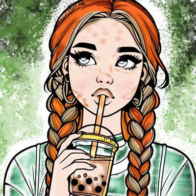 realistic girl with braided hair drinking boba