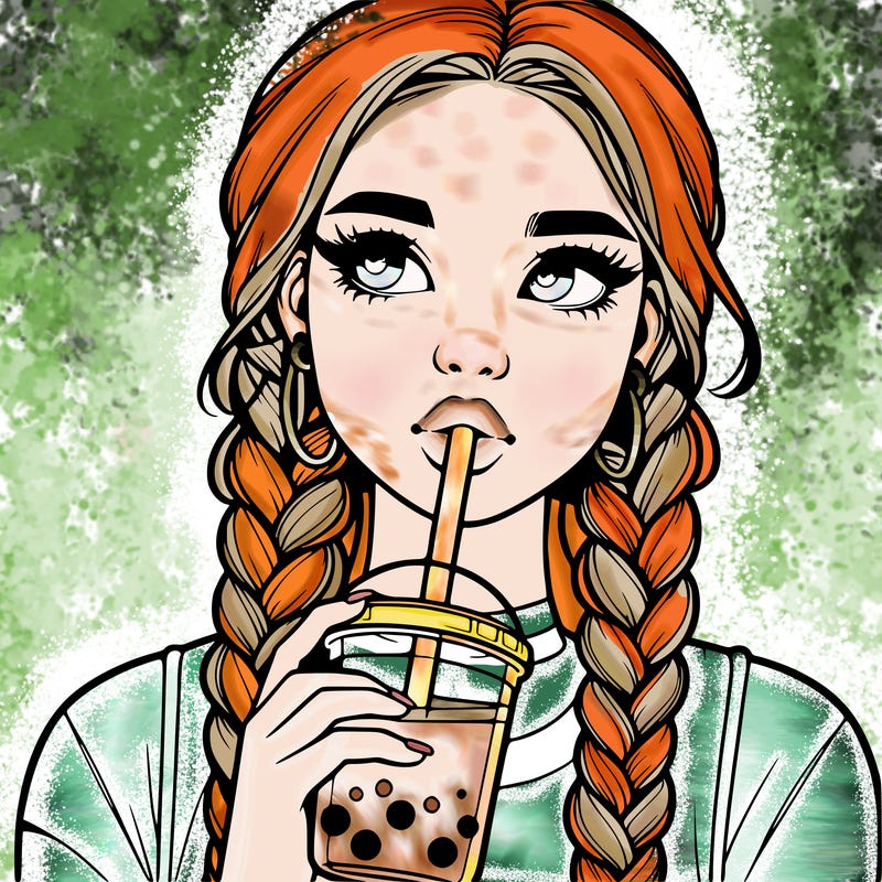 realistic girl with braided hair drinking boba