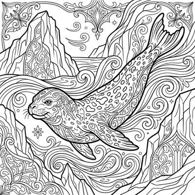 Explore the fascinating world of the leopard seal reimagined through a dramatic Gothic lens. This intricate coloring page offers a captivating blend of wildlife and dark elegance, perfect for a unique creative challenge.
