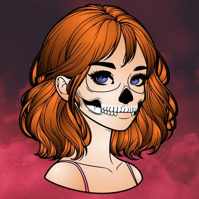 realistic girl with skull