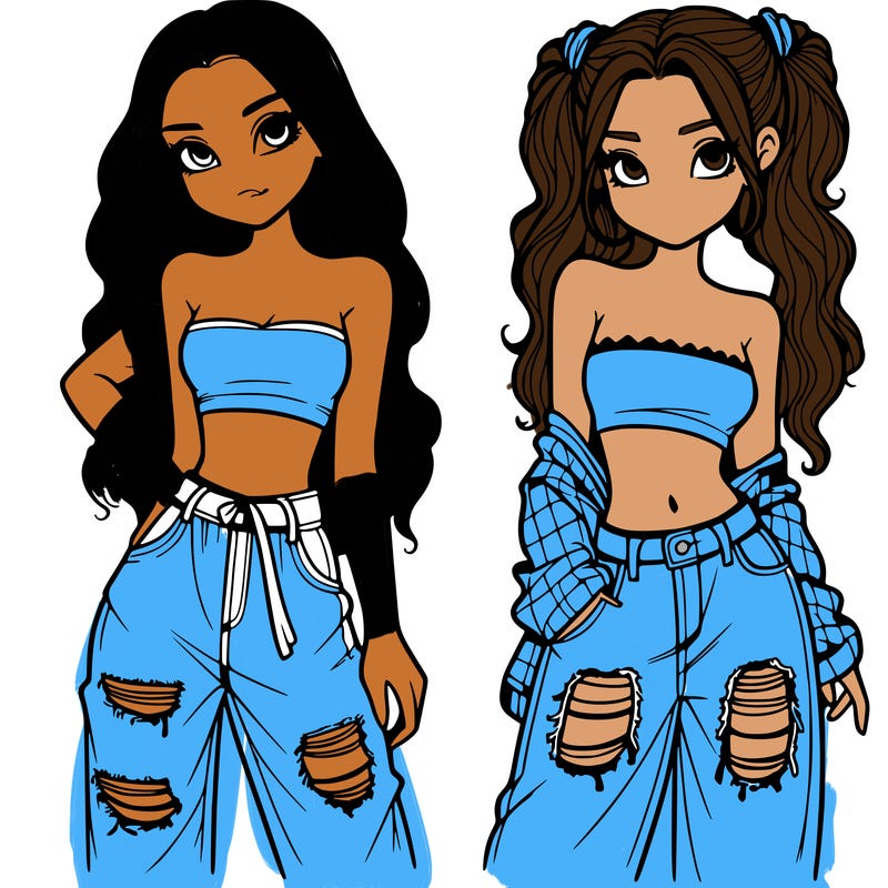 2 girls in crop tops and baggy jeans ripped