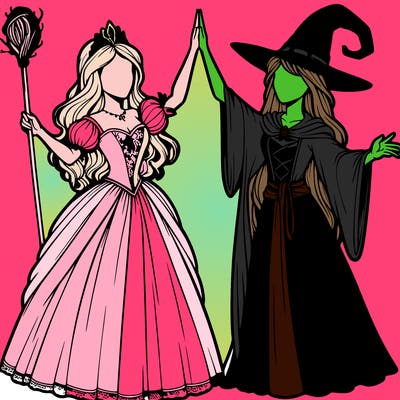 detailed realistic split of a princess and a witch