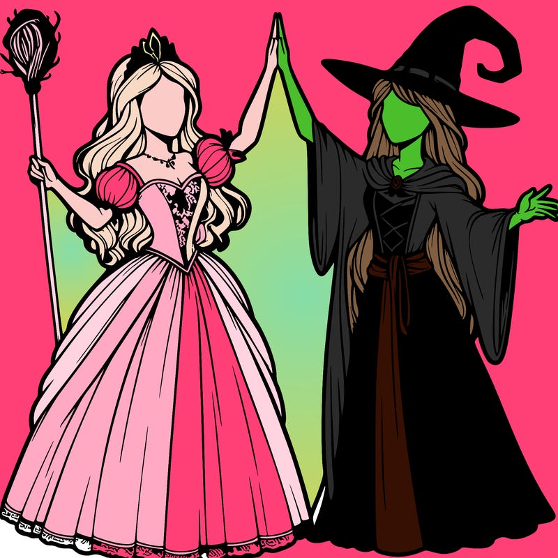 detailed realistic split of a princess and a witch