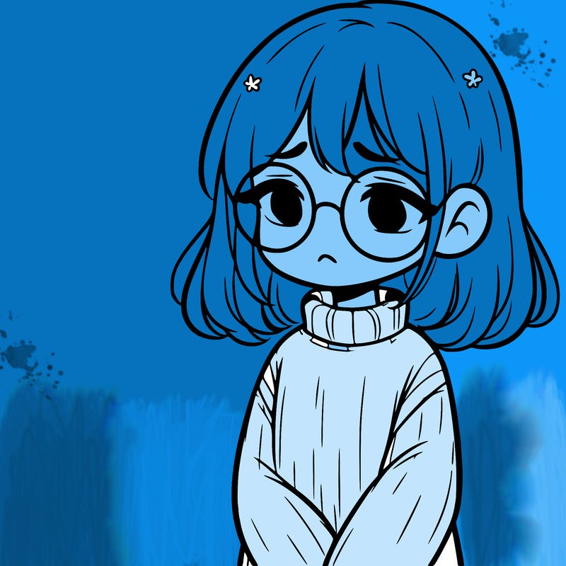sad girl with glasses in a sweater