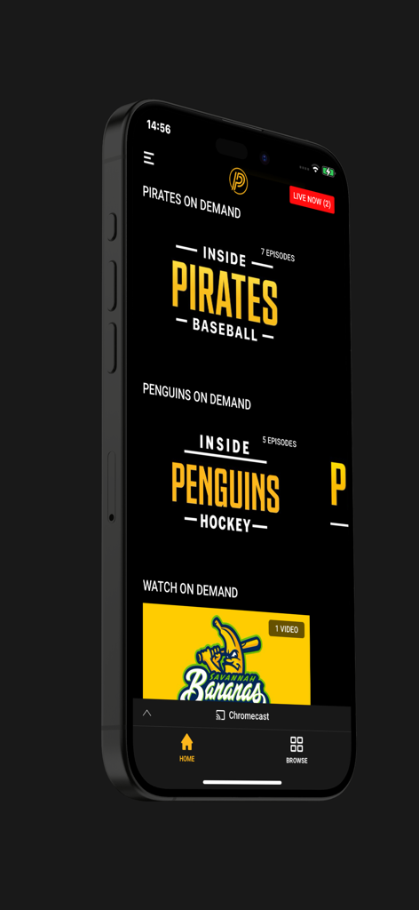 SNP 360 app interface showing on demand content for Pittsburgh Pirates and Penguins