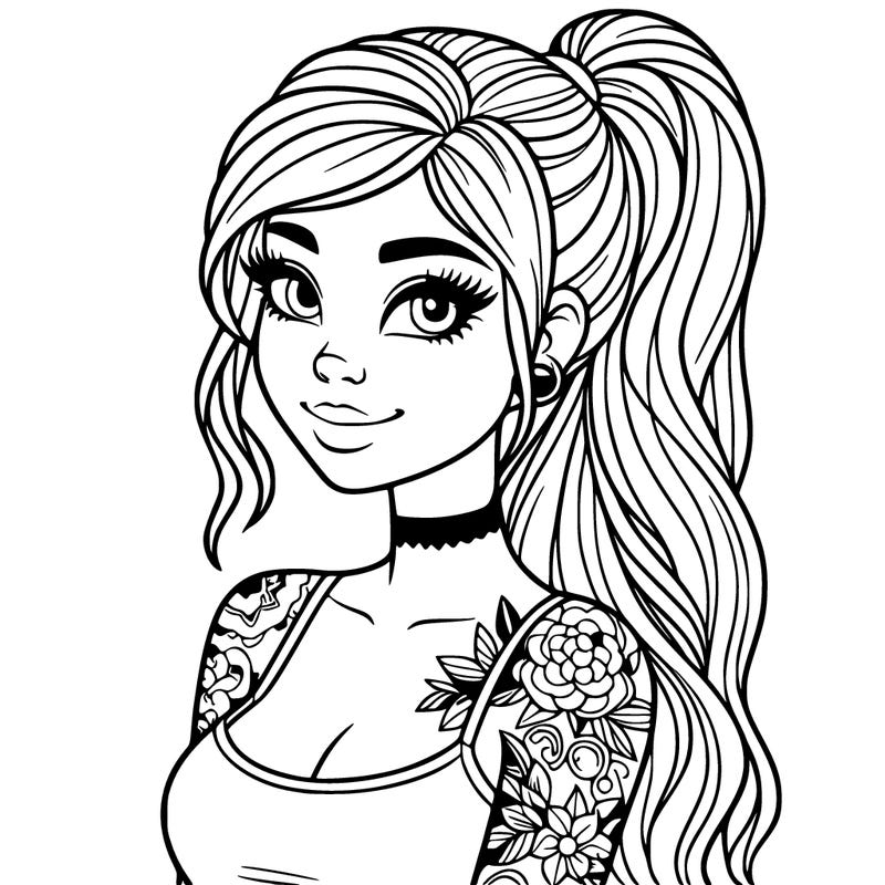 beautiful woman with a ponytail and tattoos