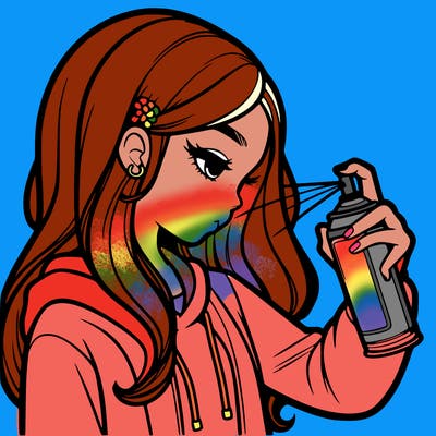 a realistic girl spray painting