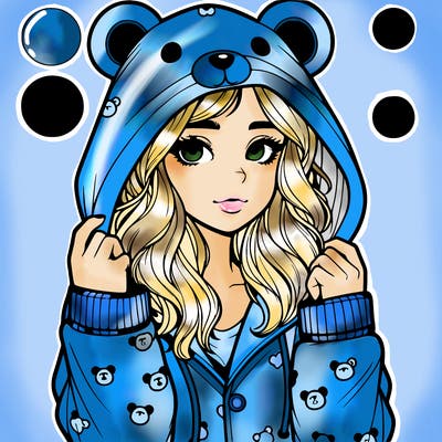 realistic girl in a animal pjs hoodie