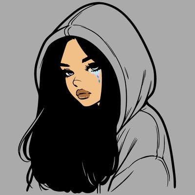 realistic girl in a over sized hoodie and her hair down