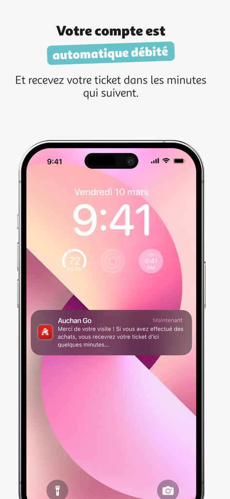 Auchan Go Le Lab (HQ) - Smartphone lock screen showing an automated payment notification from the Auchan Go app